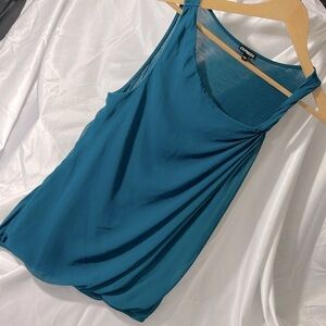 Express Dark Teal Blue Twist Strap Asymmetric Neckline Blouse Top Tank Medium